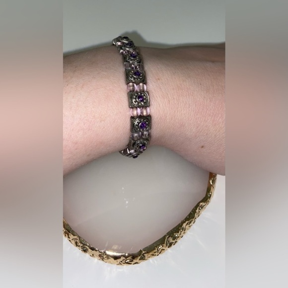 2 for 30$ Woman Stretchy bracelet with‎ purple gems and lilac beads Y2K - Picture 4 of 5
